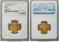 Augsburg. Ferdinand III gold Ducat 1655 MS62 NGC, KM83, Fr-61. Three horseshoes mint mark for assistant mintmaster Johann Bartholomaus Holeisen Jr. An...