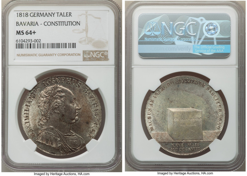 Bavaria. Maximilian IV Josef "Constitution" Taler MDCCCXVIII (1818) MS64+ NGC, M...