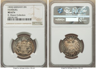 Hamburg. Free City 2 Mark 1903-J MS67 S NGC, Hamburg mint, KM612, J-63. A visually bewitching jewel immersed in a pondlike tapestry of popcorn, amber,...