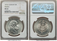 Prussia. Wilhelm I 5 Mark 1874-A MS64 NGC, Berlin mint, KM503, Dav-786. Bust of Wilhelm right. Rev. Crowned Imperial eagle with date and value. A flas...