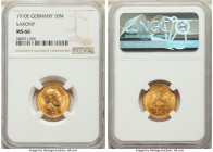 Saxony. Friedrich August III gold 10 Mark 1910-E MS66 NGC, Muldenhutten mint, KM1264, J-267. From a better date for the type, the highest-graded piece...