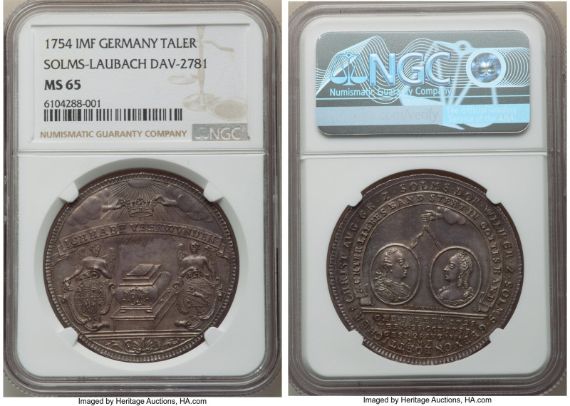 Solms-Laubach. Christian August Taler 1754-IMF MS65 NGC, Nürnberg mint, KM25, Da...