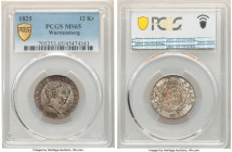 Württemberg. Wilhelm I 12 Kreuzer 1825 MS65 PCGS, Stuttgart mint, KM557, J-45b. An extraordinary survivor. Wearing darkly patinated fields that ripple...