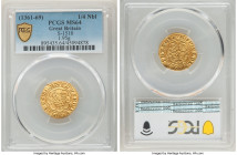 Edward III (1327-1377) gold 1/4 Noble ND (1361-1369) MS64 PCGS, Tower mint, Treaty period, S-1510, N-1224. 1.95gm. +ЄDWΛRD: DЄI: GRΛ: RЄX: ΛnGL (doubl...