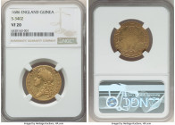 James II gold Guinea 1686 VF20 NGC, KM459.1, S-3402. Second bust. A scarce issue that is sought-after in any grade. Though the central reverse is almo...