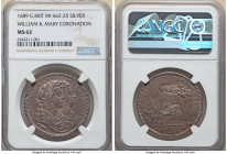 William & Mary silver "Coronation" Medal 1689 MS62 NGC, MI-662-25, Eimer-312a. 35mm. By J. Rottier. The official coronation issue. GVLIELMVS ET MARIA ...