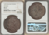 William III Crown 1695 MS63 NGC, KM486, S-3470. OCTAVO edge. A decidedly beautiful example of this quintessential Crown type. Mauve patination with a ...