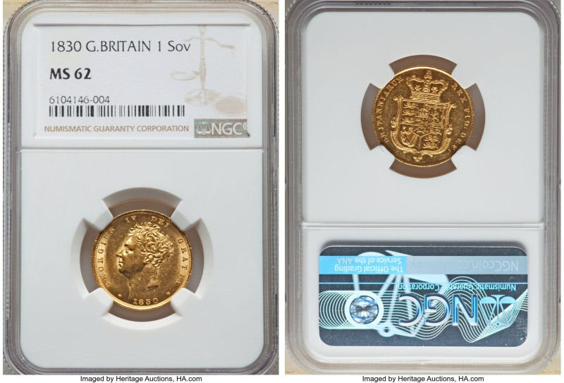 George IV gold Sovereign 1830 MS62 NGC, KM696, S-3801. The current offering boas...