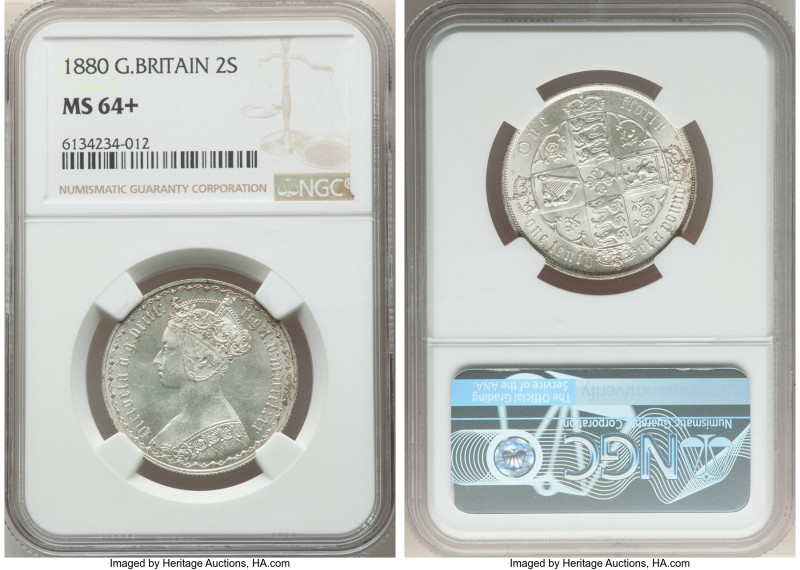 Victoria Gothic Florin 1880 MS64+ NGC, KM746.4, S-3900. A breathtaking, almost i...