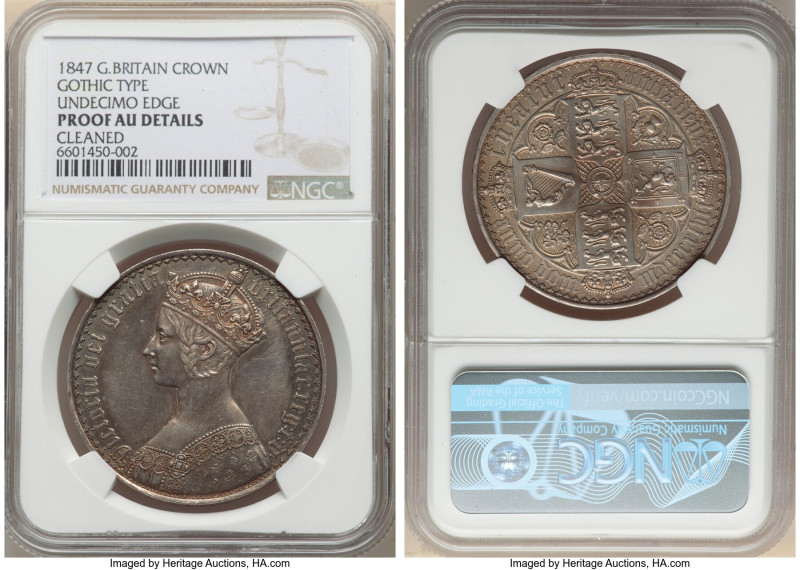 Victoria Proof "Gothic" Crown 1847 Proof AU Details (Cleaned) NGC, KM744, S-3883...