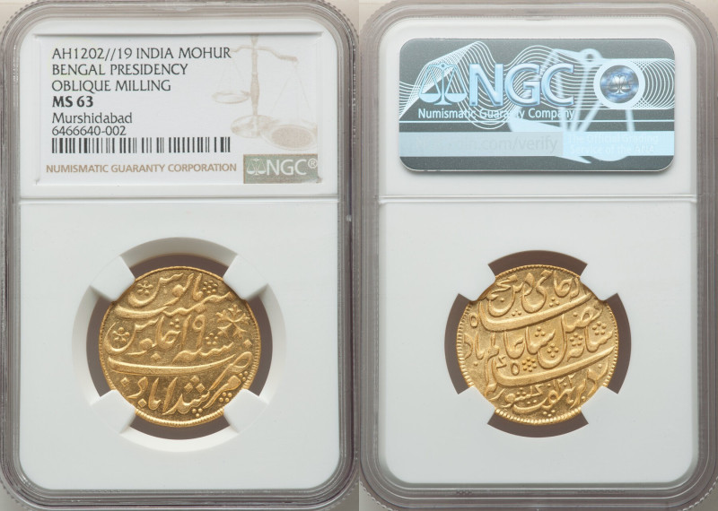 British India. Bengal Presidency gold Mohur AH 1202 Year 19 (1793-1818) MS63 NGC...