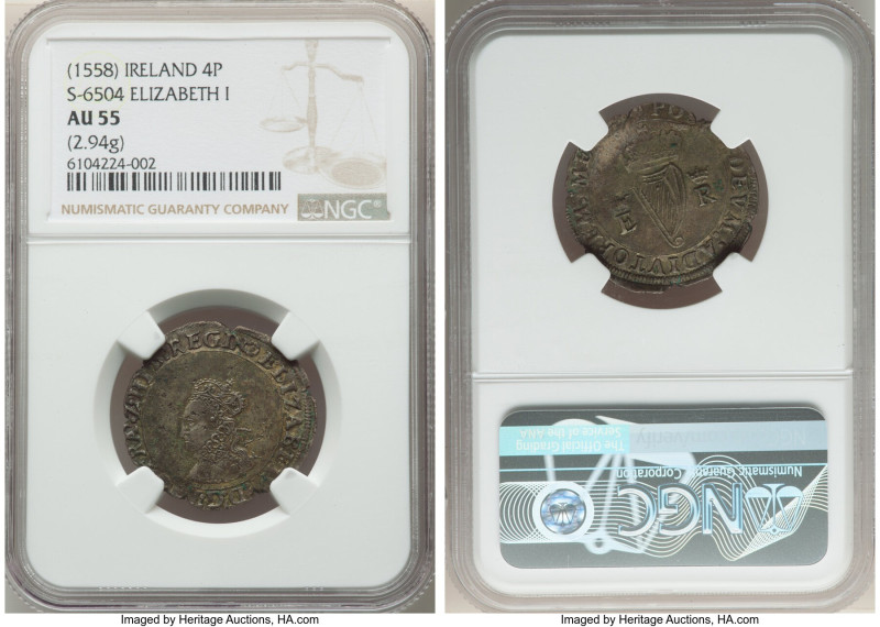 Elizabeth I (1558-1603) Groat ND (1558) AU55 NGC, S-6504. 2.94gm. From the first...