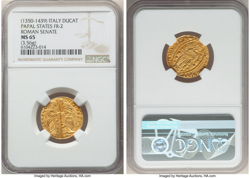 Papal States. Roman Senate Ducat ND (1350-1439) MS65 NGC, Rome mint, Fr-2, MIR-1...