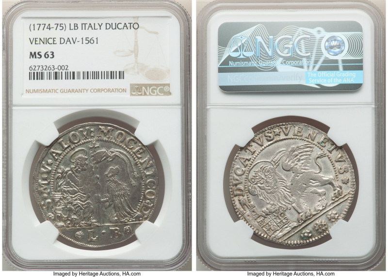 Venice. Alvise Mocenigo IV Ducato ND (1774-1775)-LB MS63 NGC, Venice mint, KM663...