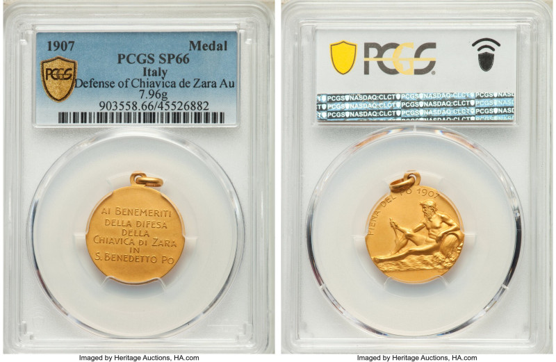 Specimen "San Benedetto Po" Medal 1907 SP66 PCGS, 7.96gm. With initials S.J. for...