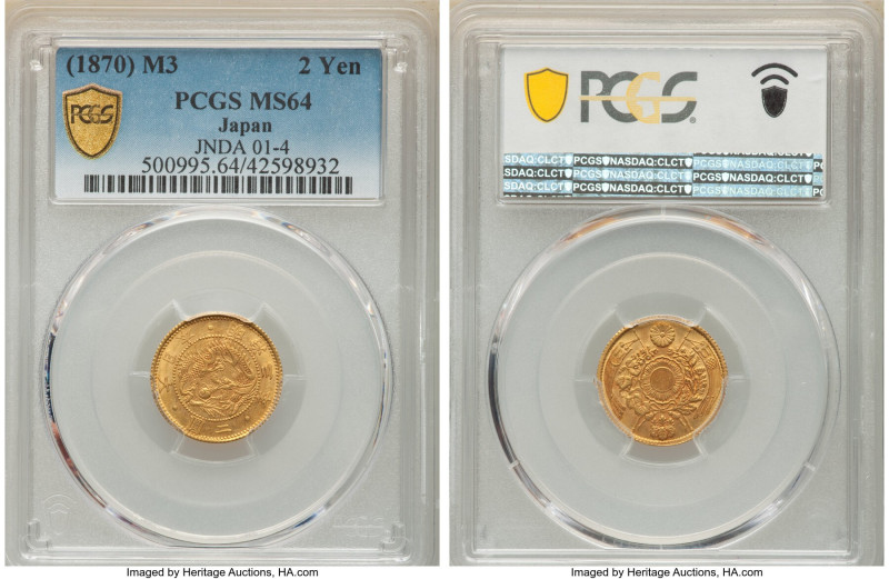 Meiji gold 2 Yen Year 3 (1870) MS64 PCGS, Osaka mint, KM-Y10, JNDA 04-1. A Selec...