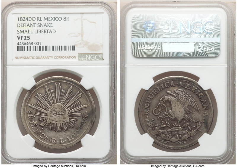 Republic "Hookneck" 8 Reales 1824 Do-RL VF25 NGC, Durango mint, KM376.2, DP-Do01...