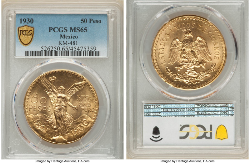 Estados Unidos gold 50 Pesos 1930 MS65 PCGS, Mexico City mint, KM481, Fr-172. A ...