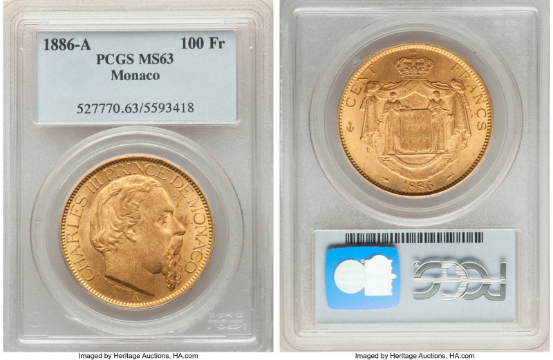 Charles III gold 100 Francs 1886-A MS63 PCGS, Paris mint, KM99, Fr-11. Mintage: ...