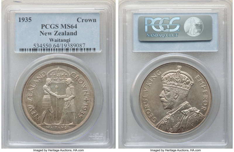 George V "Waitangi" Crown 1935 MS64 PCGS, KM6, Dav-433. Mintage: 660. A sought-a...