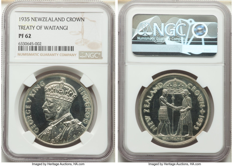 George V Proof "Waitangi" Crown 1935 PR62 NGC, KM6, Dav-443. Mintage: 468. A kee...