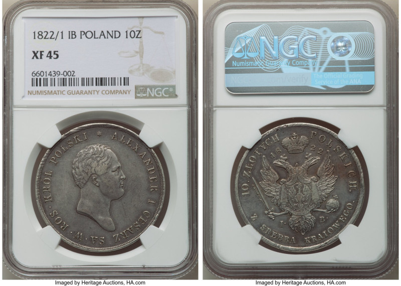 Alexander I of Russia 10 Zlotych 1822/1-IB XF45 NGC, Warsaw mint, cf. KM-C101.1 ...