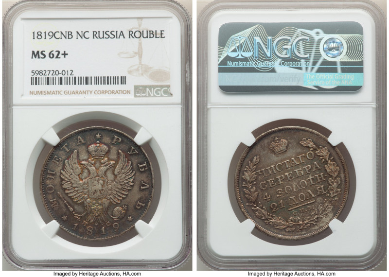 Alexander I Rouble 1819 CПБ-ПC MS62+ NGC, St. Petersburg mint, KM-C130, Bitkin-1...