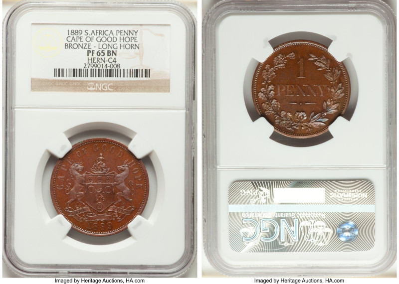 Cape of Good Hope. British Colony bronze Proof Pattern Penny 1889-V PR65 Brown N...