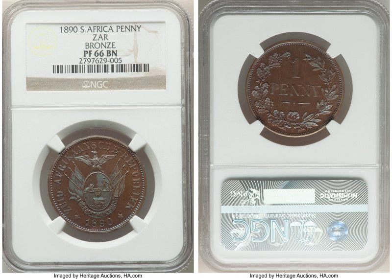 Transvaal. Republic bronze Proof Pattern Penny 1890-V PR66 Brown NGC, Berlin min...