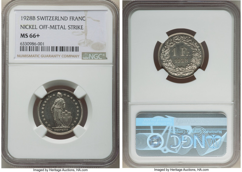 Confederation nickel Pattern Franc 1928-B MS66+ NGC, Bern mint, KM-Pn50, Divo-54...