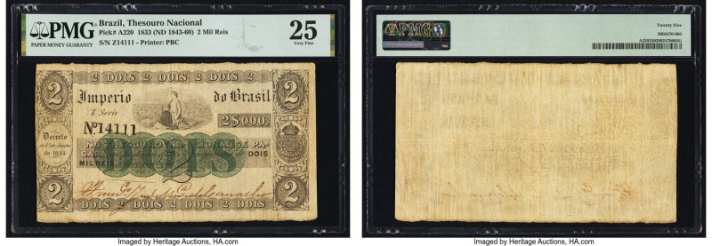 Brazil Thesouro Nacional 2 Mil Reis 1833 (ND 1843-60) Pick A220. PMG Very Fine 2...