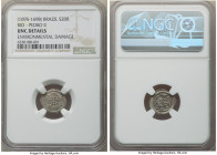 Pedro II 20 Reis ND (1699)-(R) UNC Details (Environmental Damage) NGC, Rio de Janeiro mint, KM74, LMB-129. An outstanding survivor from an elusive and...