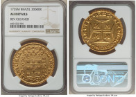 João V gold 20000 Reis (Dobrão) 1725-M AU Details (Reverse Cleaned) NGC, Vila Rica mint, KM117, LMB-249. A deeply struck representative of this weight...