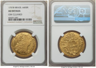 Jose I gold 6400 Reis 1757-B AU Details (Obverse Cleaned) NGC, Bahia mint, KM172.1, LMB-387. The rarer mint for the type. Struck deeply, albeit with r...