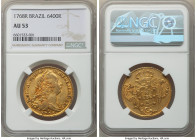 Jose I gold 6400 Reis 1768-R AU53 NGC, Rio de Janeiro mint, KM172.2, LMB-436a. Date without dot variety. A commendable state of preservation with whir...