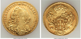 Maria I & Pedro III gold 3200 Reis 1783-B XF (Devices Engraved), Bahia mint, KM150, LMB-478. 7.29gm. An elusive piece, coveted in any grade, bearing a...