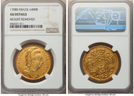 Maria I gold 6400 Reis 1788-B AU Details (Mount Removed) NGC, Bahia mint, KM218.2, LMB-505. Mintage: 13,737. Key date of the type. Struck potently, th...