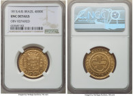 João Prince Regent gold 4000 Reis 1815/4-(R) UNC Details (Obverse Repaired) NGC, Rio de Janeiro mint, KM235.2, LMB-575. A wonderfully lustrous and not...