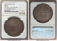 João VI 960 Reis 1821-R AU55 NGC, Rio de Janeiro mint, KM326.1, LMB-479. Overstruck on a British Honduras counterstamped 6 Shillings 1 Penny over earl...