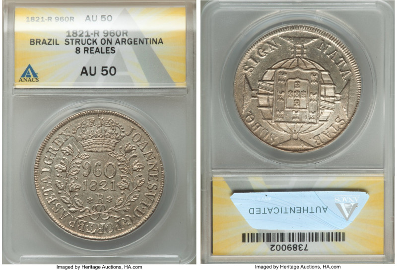 João VI 960 Reis 1821-R AU50 ANACS, Rio de Janeiro mint, KM326.1, LMB-479. Overs...