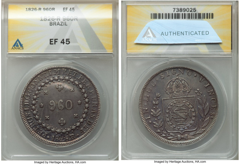 Pedro I 960 Reis 1826-R XF45 ANACS, Rio de Janeiro mint, KM368.1, LMB-507. Overs...