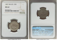 Pedro II 100 Reis 1871 MS61 NGC, KM477, LMB-2. A tempting example enriched by an enigmatic sepia tone that is accompanied by wood grain texturing. 

H...