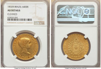 Pedro II gold 6400 Reis 1832-R AU Details (Cleaned) NGC, Rio de Janeiro mint, KM387.2, LMB-612. Closed mouth variety. The second rarest variety of thi...