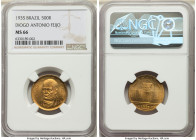 Republic "Diogo Antonio Feijo" 500 Reis 1935 MS66 NGC, KM533, LMB-152. Mintage: 14,000. Key date of type. Caramel patina invigorates the glistening su...