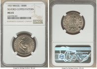 Republic silvered-copper Pattern 1000 Reis 1927 MS65 NGC, cf. LMB-E223 (metal, date unlisted), cf. Bentes-E68.04 (R2). The piece at hand not only repr...