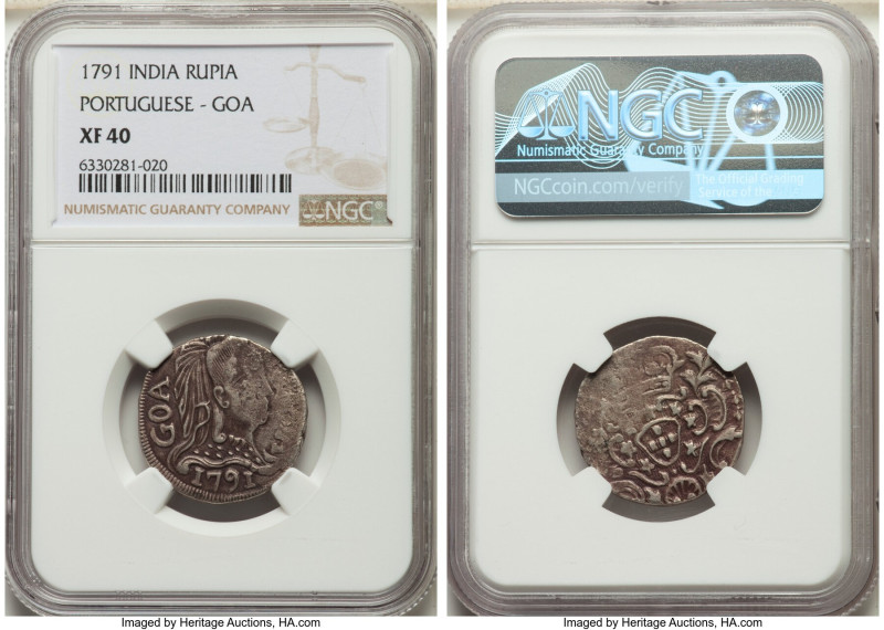 Portuguese India - Goa. Maria I Rupia 1791 XF40 NGC, KM103.2, Gomes-35.06. Some ...