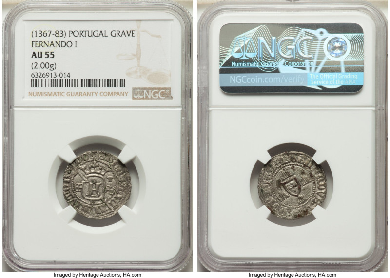 Ferdinand I Grave ND (1367-1383) AU55 NGC, Lisbon mint, Gomes-11.02. 2.00gm. Des...