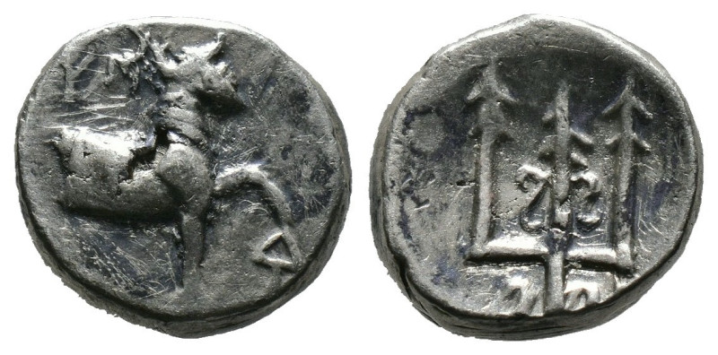 THRACE Byzantion circa 353-340 BC. Hemidrachm 
forepart of bull right 
Rev. Orna...