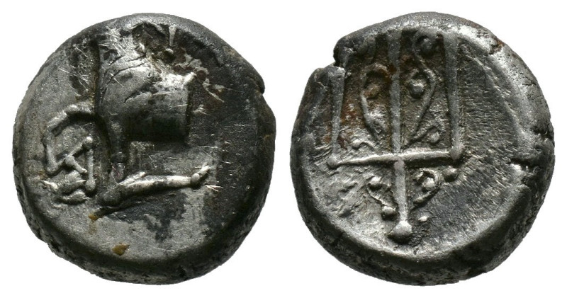 Byzantion circa 353-340 BC. Hemidrachm 
forepart of bull right 
Rev. Ornamented ...