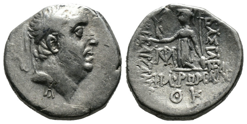 Kings of Cappadocia. Ariobarzanes I Philoromaios (96-63 BC). AR Drachm 
 Diademe...